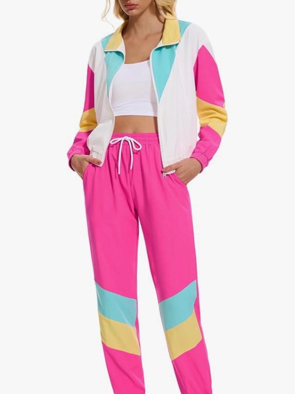 Color Block 80s 90s Outfit 2 Piece Costume Zip Up Windbreaker Track Suit